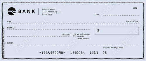 Bank check, vector blank money cheque, checkbook template with guilloche pattern and fields. Currency payment coupon, money check background	