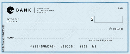Blank bank cheque template design. Bank check template