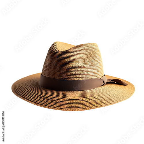 Modern Wide Brim Sun Hat with Crisp Defined Edges Isolated on Transparent Background