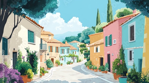 Fototapeta Naklejka Na Ścianę i Meble -  Sunny Mediterranean Village Street.