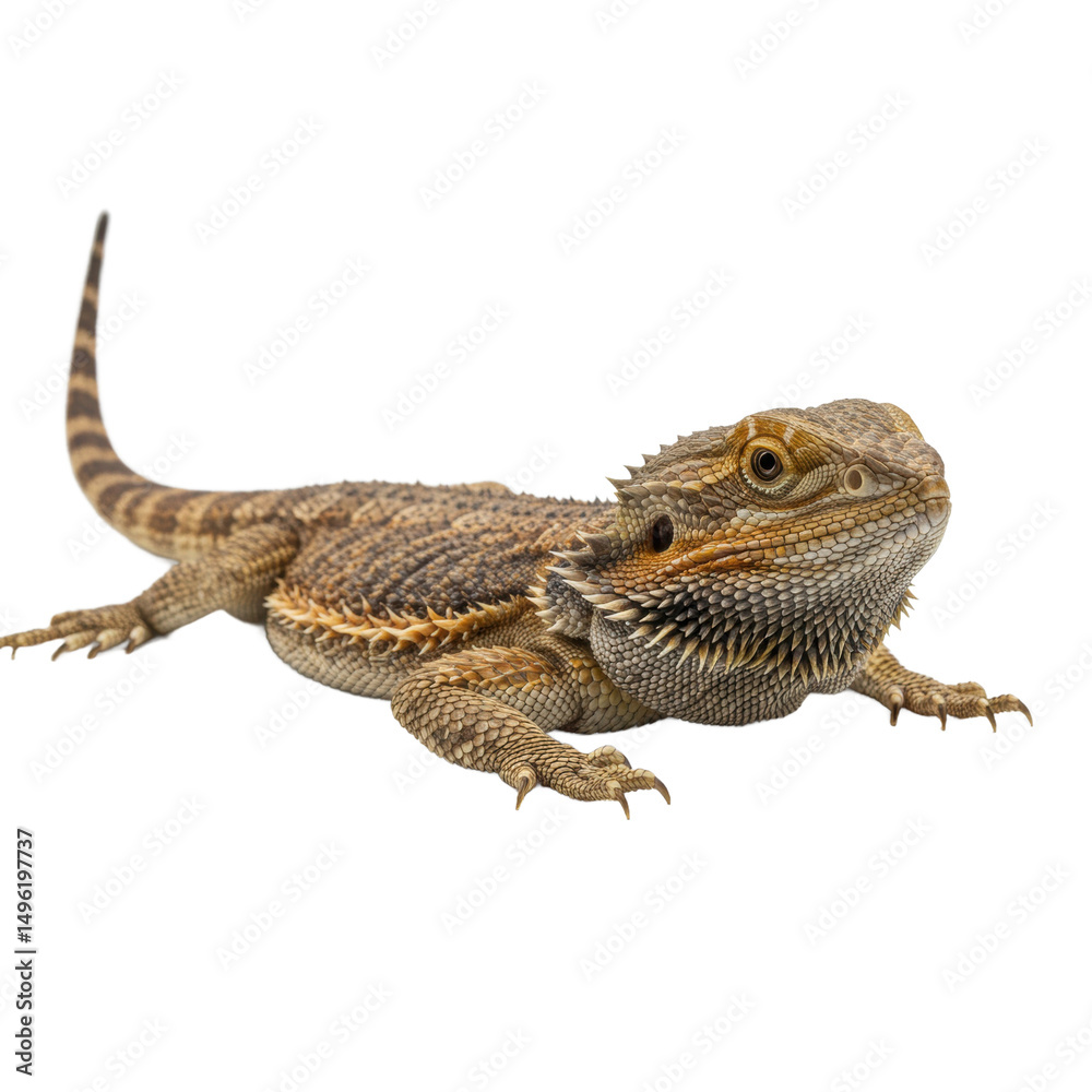 Naklejka premium Bearded Dragon Lizard Lying Down Isolated