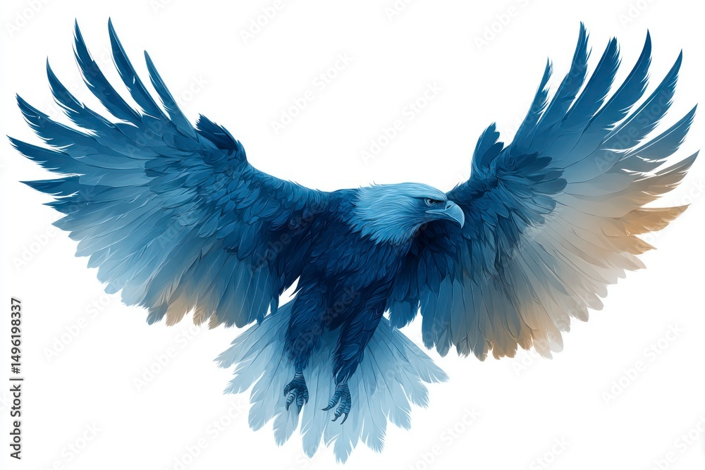 Fototapeta premium Majestic Blue Eagle in Flight with Detailed Feathers and Dynamic Wingspan