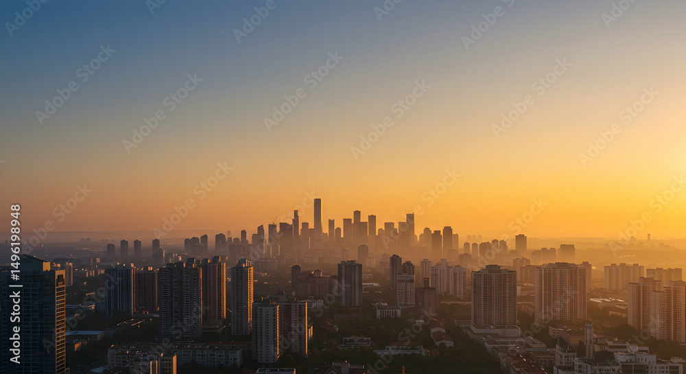 Obraz premium Sunrise, Sunset, Cityscape, Golden Sunrise over City Skyline