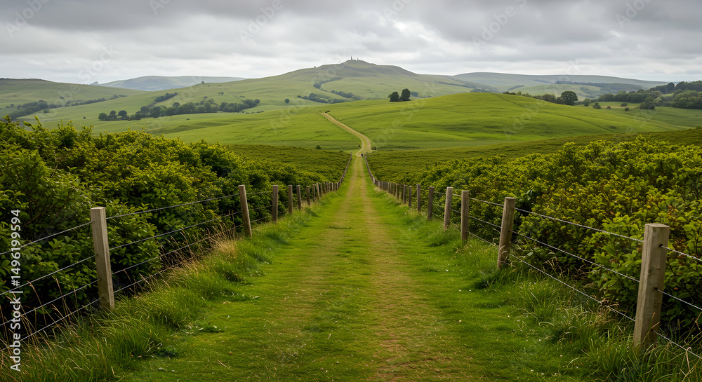 Fototapeta premium Path, Trail, Road, Path Leading to a Hilltop Under a Cloudy Sky