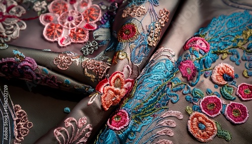 embroidered silk fabric with intricate patterns