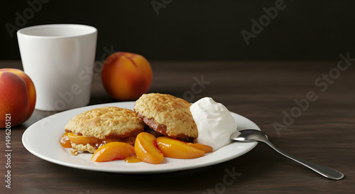 Peach cobbler, Peaches, Cobbler, Peach Cobbler with Whipped Cream photo