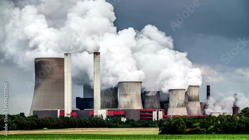nuclear power plant Smokestacks of factory tubes chimney smoke create environmental pollutants Factory tubes chimney smoke