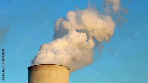 nuclear power plant Smokestacks of factory tubes chimney smoke create environmental pollutants Factory tubes chimney smoke