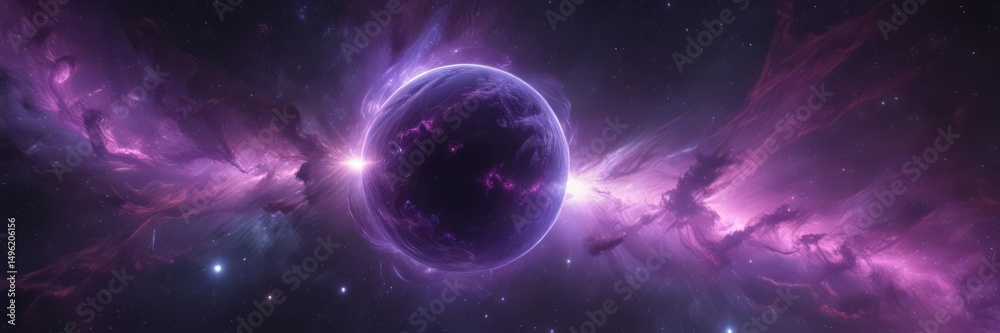 Obraz premium Ethereal orb glows, purple nebula swirls around it in cosmic space , nebular, void, abstract