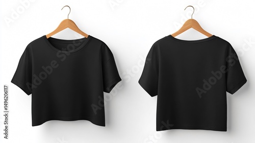Professional Black Cropped T-Shirt Mockup Back and Front View - Versatile Apparel Display