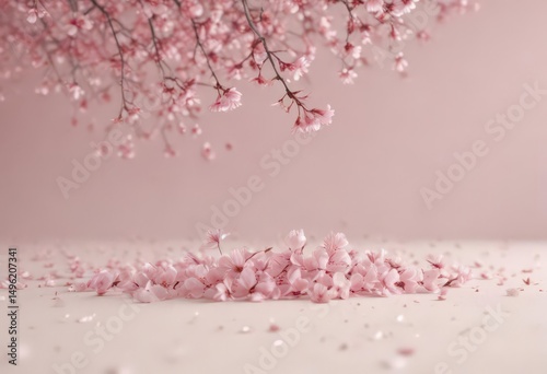 Delicate pink sakura petals drift on a soft pastel backdrop , bokeh, wallpaper