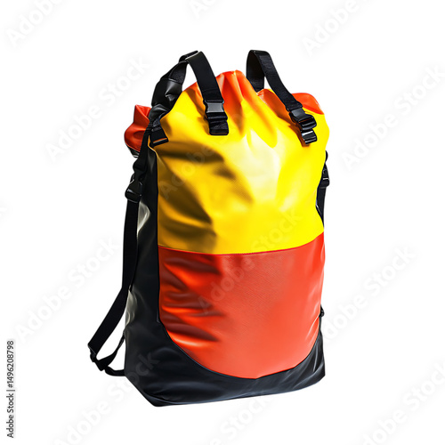 Yellow and Red Rugged Waterproof Dry Bag with Reinforced Construct Isolated on Transparent Background
