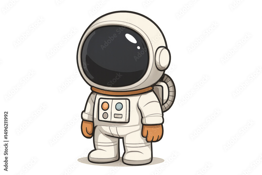 Fototapeta premium Cartoon astronaut in vibrant spacesuit standing confidently, isolated against transparent backdrop, embodying space exploration spirit