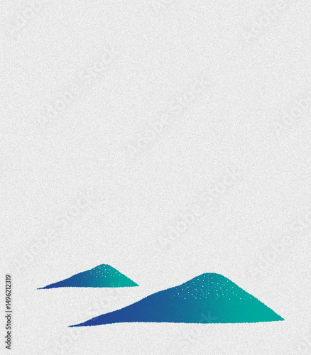 和風な青と緑のノイズグラデーション山の風景コピースペースありベクターイラスト背景