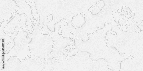 Abstract light gray and white abstract topographic map illustration with contour wavey lines, showing elevation changes and terrain features in a stylized  topo.