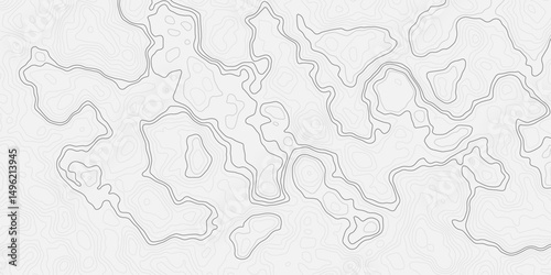 Abstract light gray and white abstract topographic map illustration with contour wavey lines, showing elevation changes and terrain features in a stylized  topo.