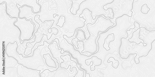 Abstract light gray and white abstract topographic map illustration with contour wavey lines, showing elevation changes and terrain features in a stylized  topo.
