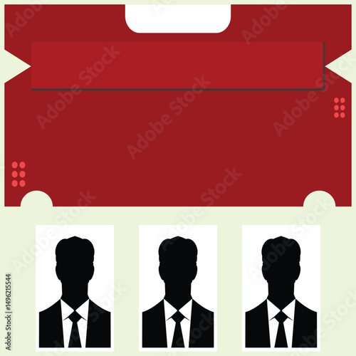 Set of business people silhouettes. Illustration in flat style. Simple banner template with red and white base color. Brochure template for various purposes