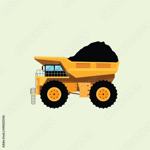 Dump truck. Heavy construction equipment illustration in flat style. Design elements of construction vehicle illustration. One of the vehicles that functions to help construction