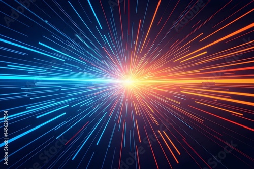 Abstract Background with Bright Neon Lines Converging at Center
