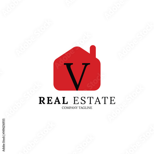 Simple and minimalist house logo with letter V for your brand
