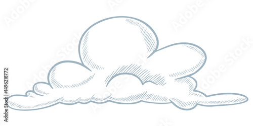 Vector illustration of fluffy Cloud in pastel blue color. Linear drawing of sky element for weather icons, nursery decor or Baby shower invitations. Engraving of mist for childish greeting cards.