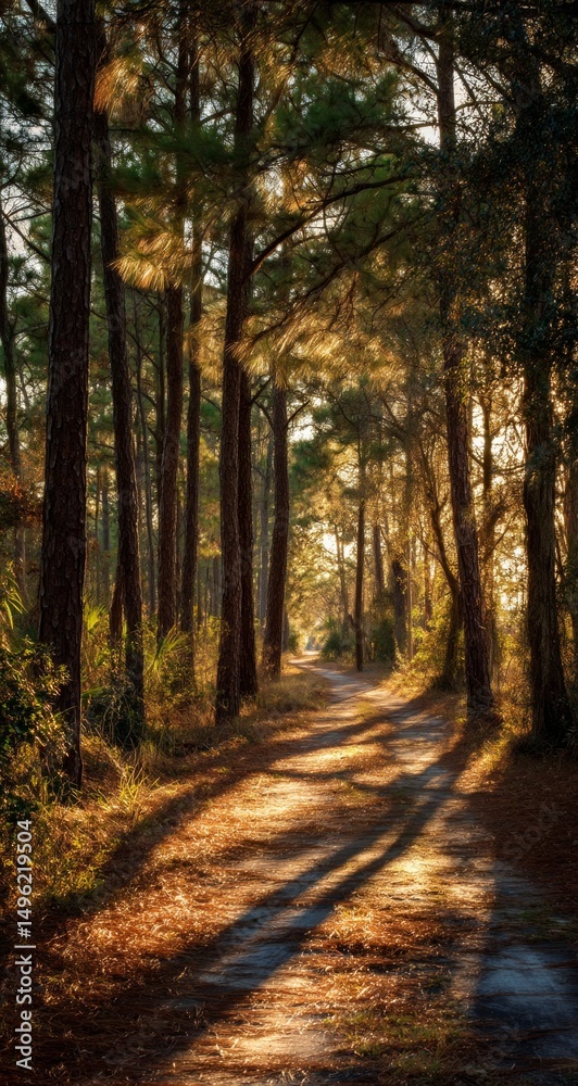 Fototapeta premium Sunlit Autumn Forest Path