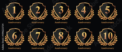 	
Set of golden anniversary signs for each year of a decade. Vector illustration.	
