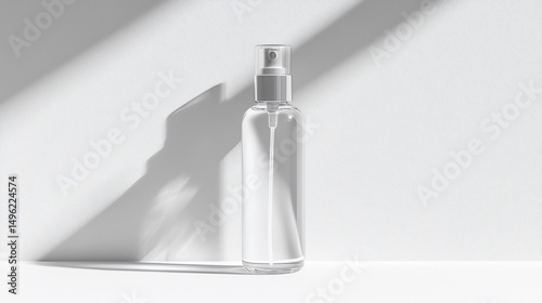 Clear spray bottle on white backdrop