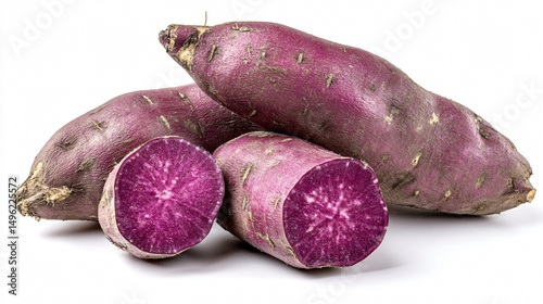 Fresh Purple Sweet Potato Isolated on White Background for Food Photography