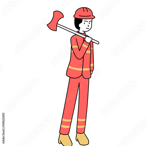flat outline illustration of a firefighter for web design/social media, etc