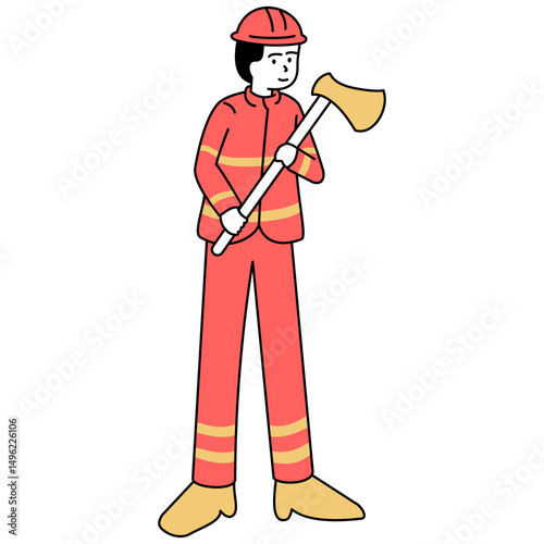flat outline illustration of a firefighter for web design/social media, etc