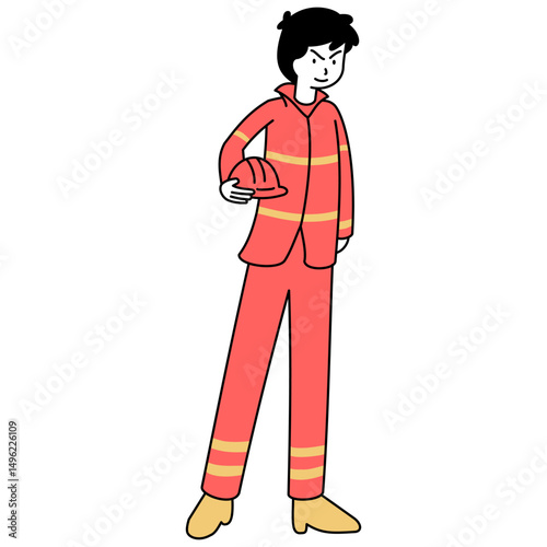 flat outline illustration of a firefighter for web design/social media, etc