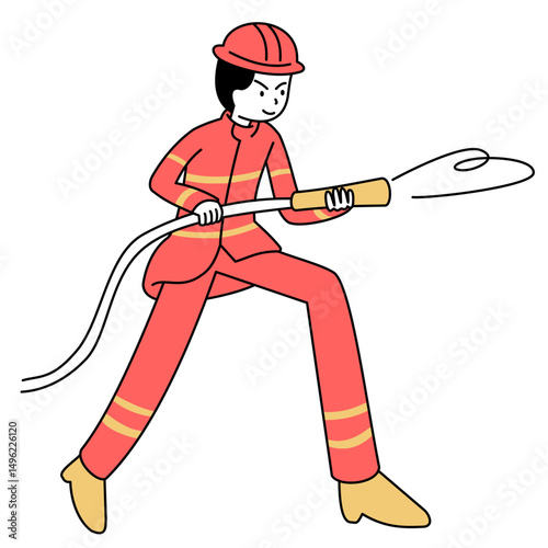 flat outline illustration of a firefighter for web design/social media, etc