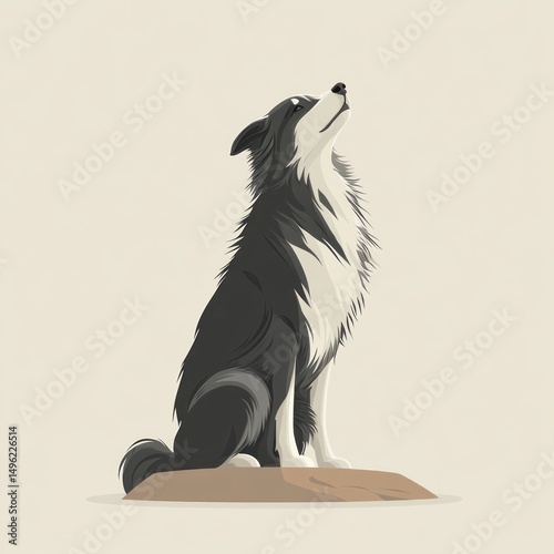 Dog sitting, looking up, neutral background, pet portrait, for website or print