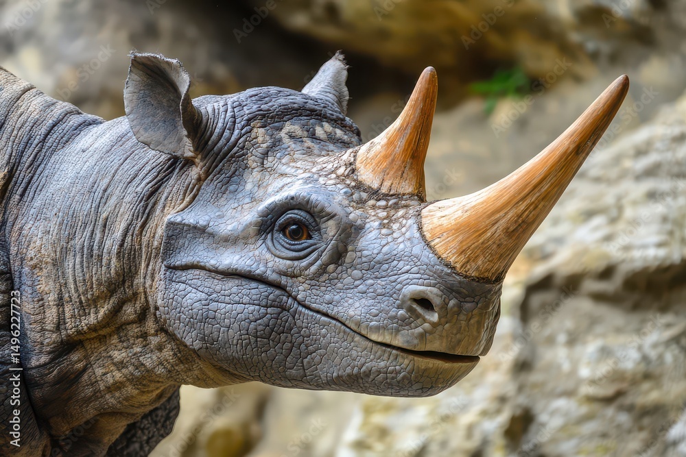 Fototapeta premium Majestic rhinoceros observed in natural habitat