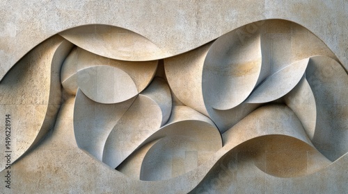 Abstract Beige Stone Carving Wall Texture, Architectural 3D Relief, Modern Geometric Background