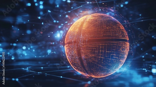 Abstract Digital Sphere: Glowing Lines and Network Connections