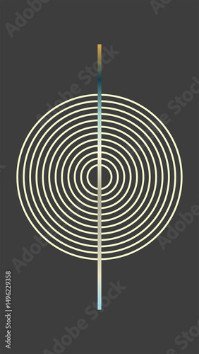 A geometric abstract design with concentric circles and a vertical gradient line on a dark textured background. Modern, minimal, and retro-futuristic, perfect for decor, branding, and digital artwork.