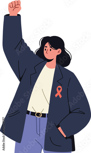Woman raising fist with awareness ribbon on blazer for social cause illustration vector 