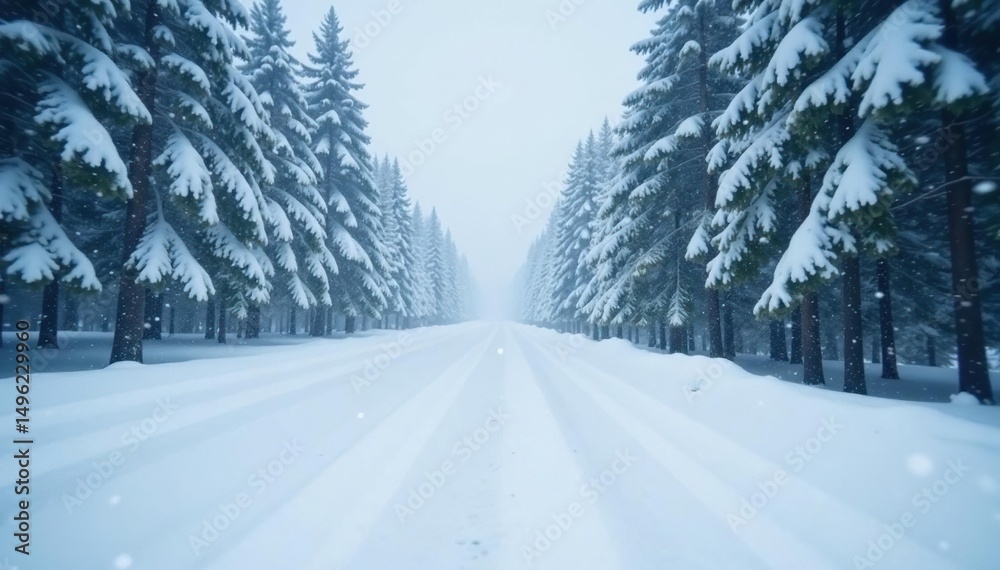 Obraz premium Heavy snowfall, whiteout conditions, blurred view, blizzard-conditions, snow-covered-ground, snowdrift