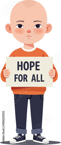 Child holding hope for all sign young boy with determined expression vector illustration 