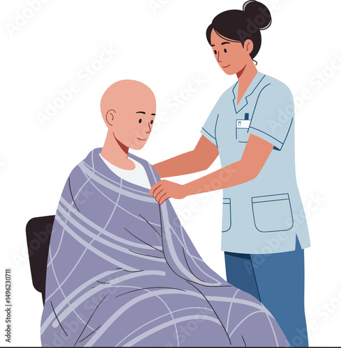 Nurse wrapping blanket around patient showing care and support in medical environment vector illustration 