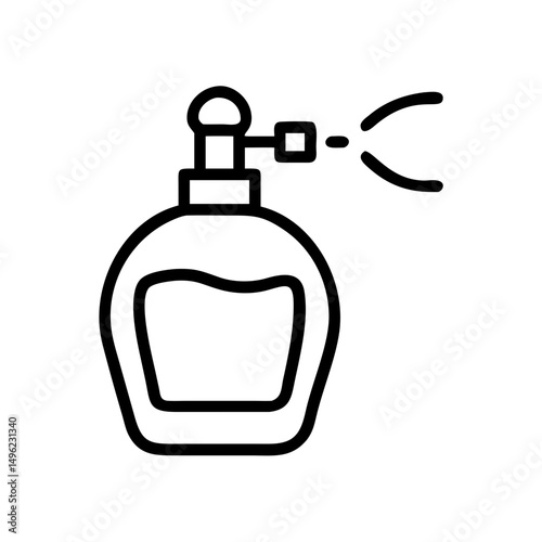 Aromatic essence bottle with sprayer dispensing scent in a simple graphic representation of fragrance