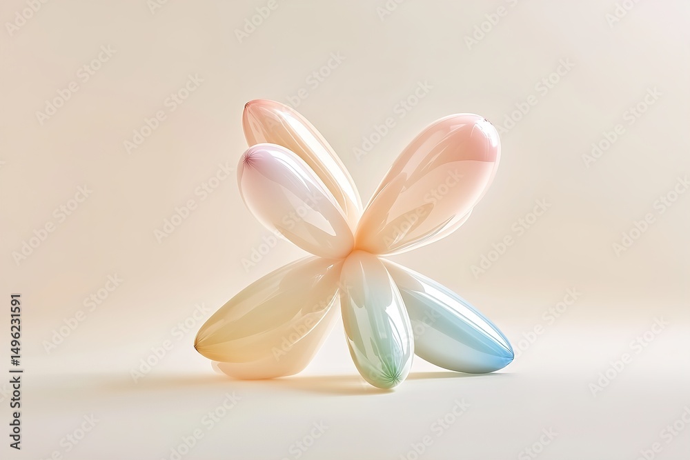 Naklejka premium Rainbow-accented balloon dog sculpture on pastel ivory seamless