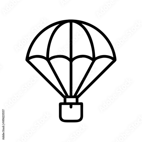 A simple graphic shows a parachute with a package hanging below it, outlined in black color clearly