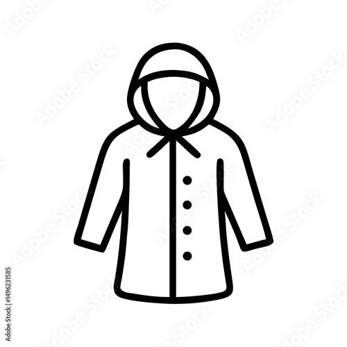 A simple graphic of a hooded raincoat with buttons and collar on a white background design element