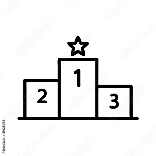 Podium with star for the winner in first place and numbers two and three for the other places