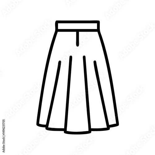 A line skirt garment with waistband and vertical seams in simple black and white outline style design