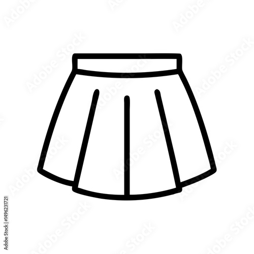 Outline drawing of a short skirt with pleats and a waistband design isolated on a white background